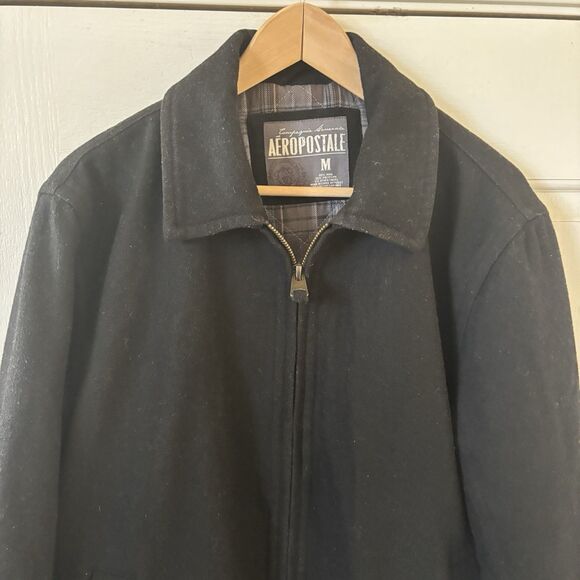 Vintage Aeropostale Compagnie Wool Jacket Size M Black Classic Outdoors Moto 90s - Picture 3 of 11